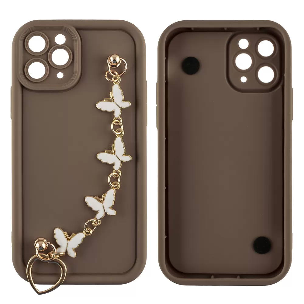 VOLTE-TEL ΘΗΚΗ IPHONE 11 PRO 5.8" SILICON TPU WITH STRAP FULL CAMERA PROTECTION BROWN WITH WHITE BUTTERFLIES - Image 3