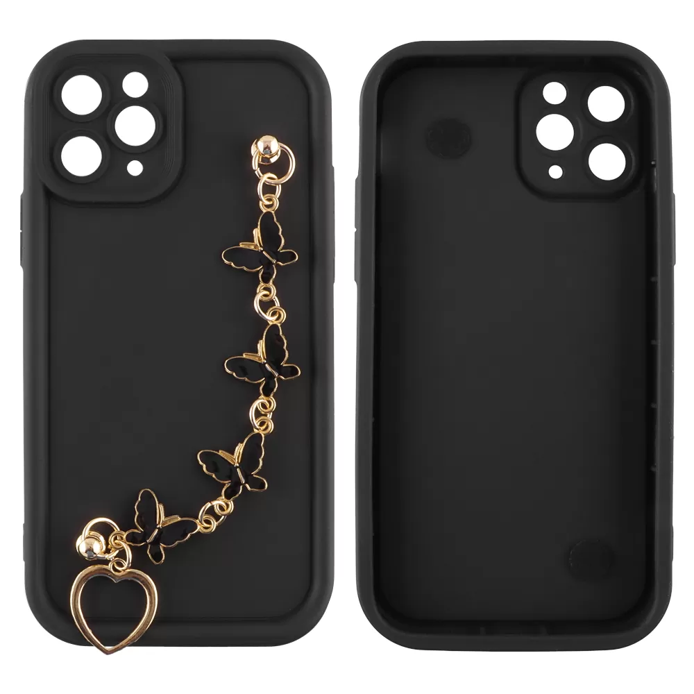 VOLTE-TEL ΘΗΚΗ IPHONE 11 PRO 5.8" SILICON TPU WITH STRAP FULL CAMERA PROTECTION BLACK WITH BLACK BUTTERFLIES - Image 3