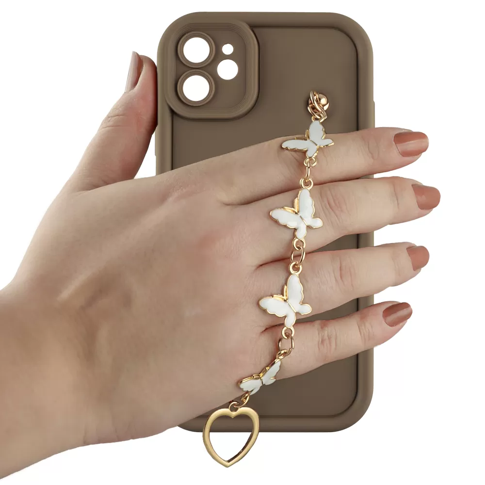 VOLTE-TEL ΘΗΚΗ IPHONE 11 6.1" SILICON TPU WITH STRAP FULL CAMERA PROTECTION BROWN WITH WHITE BUTTERFLIES - Image 5