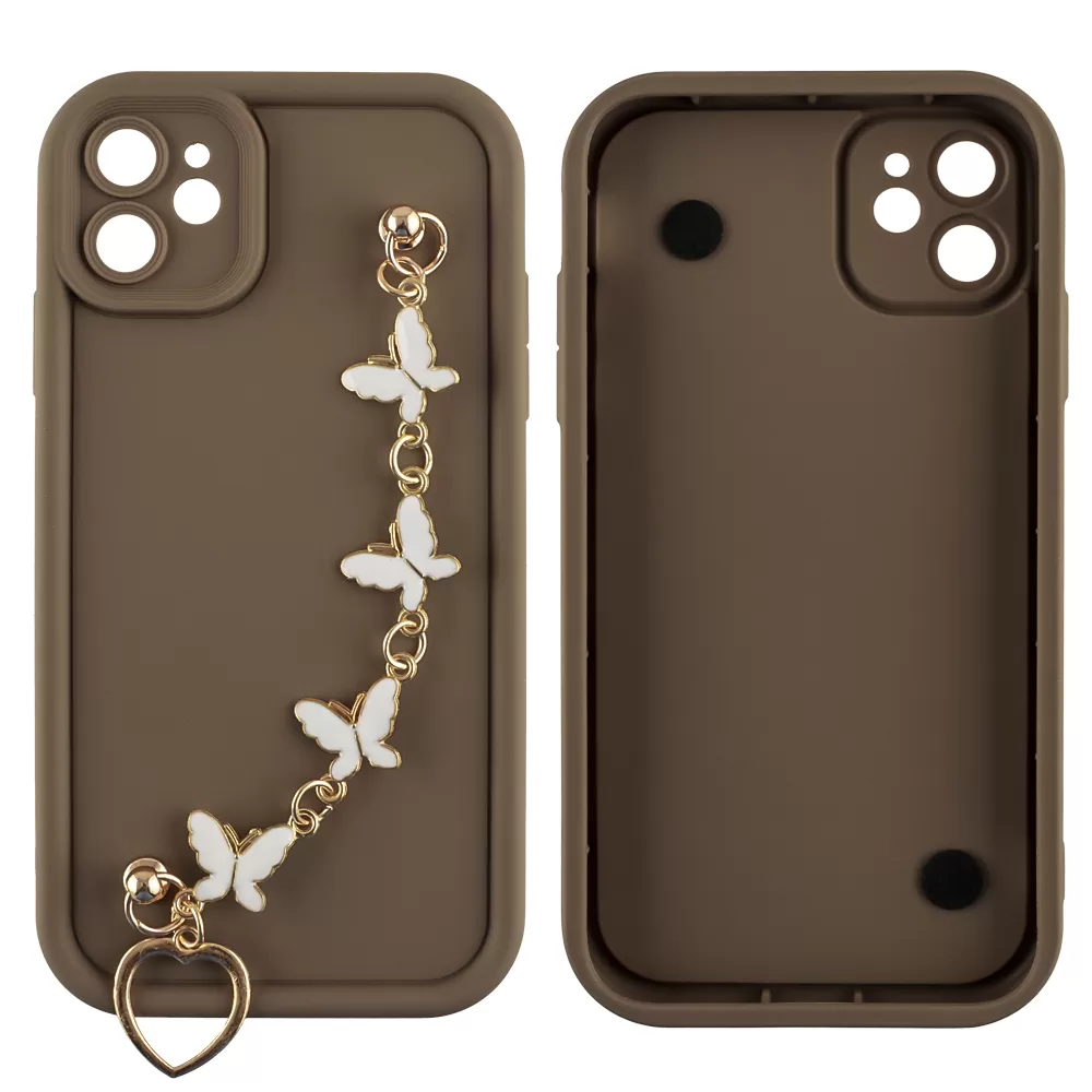 VOLTE-TEL ΘΗΚΗ IPHONE 11 6.1" SILICON TPU WITH STRAP FULL CAMERA PROTECTION BROWN WITH WHITE BUTTERFLIES - Image 3