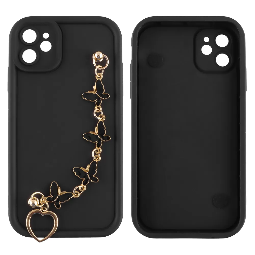 VOLTE-TEL ΘΗΚΗ IPHONE 11 6.1" SILICON TPU WITH STRAP FULL CAMERA PROTECTION BLACK WITH BLACK BUTTERFLIES - Image 3