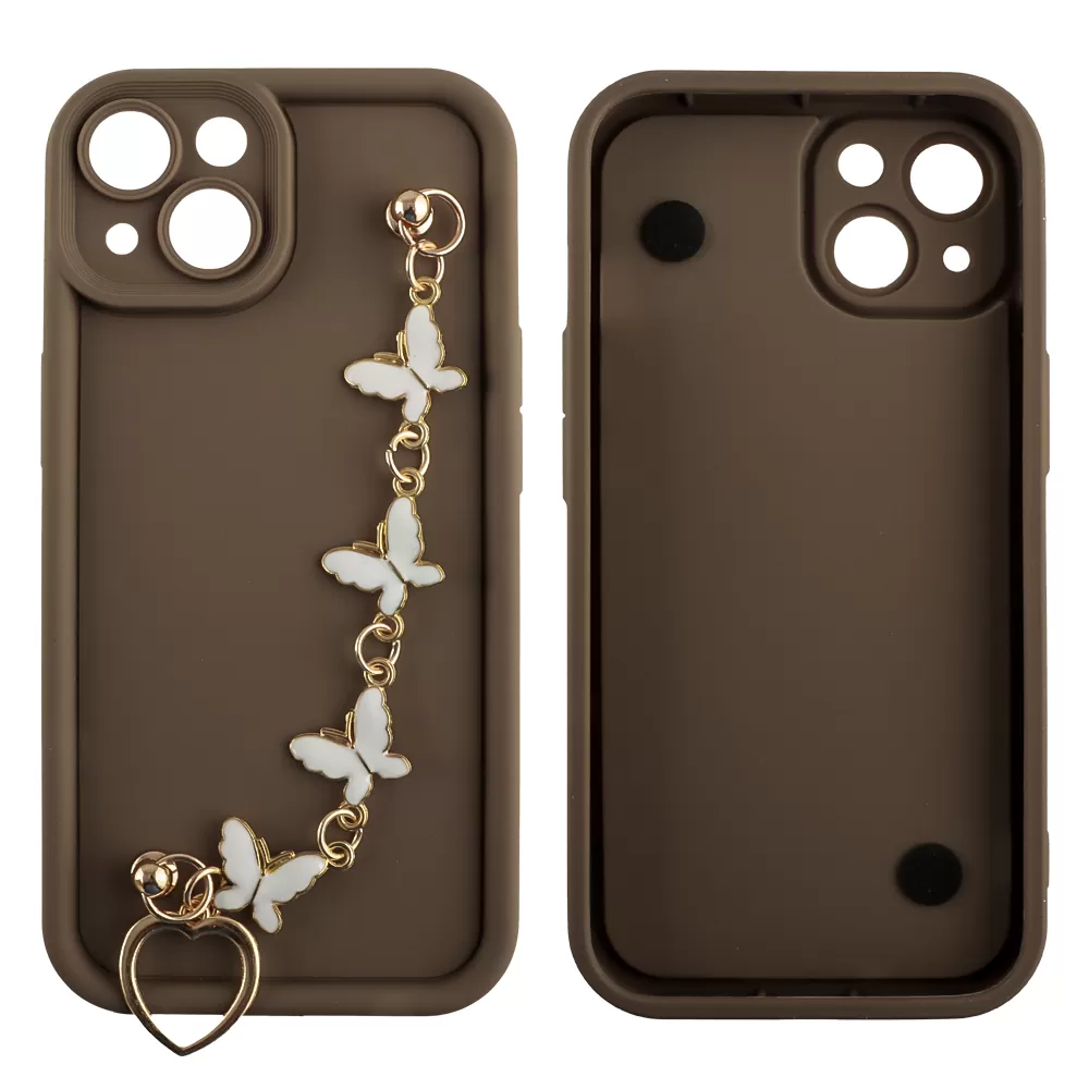 VOLTE-TEL ΘΗΚΗ IPHONE 14 6.1" SILICON TPU WITH STRAP FULL CAMERA PROTECTION BROWN WITH WHITE BUTTERFLIES - Image 3