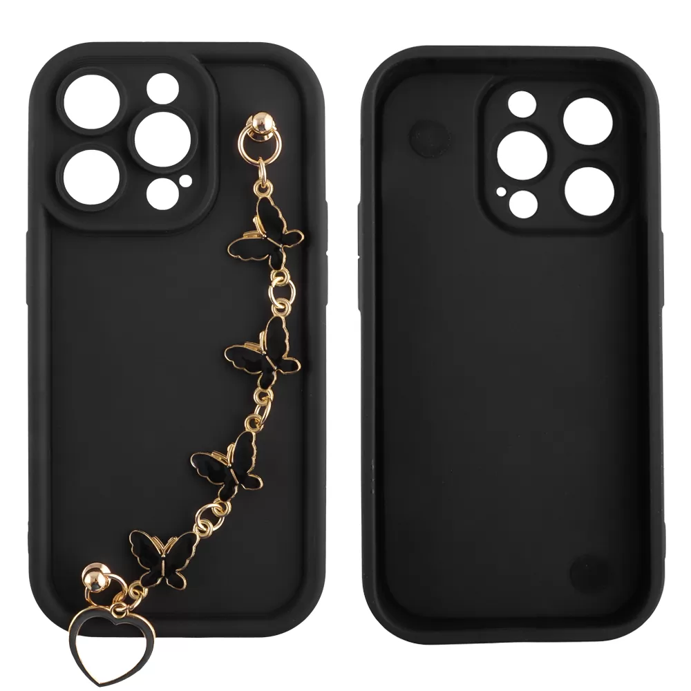 VOLTE-TEL ΘΗΚΗ IPHONE 14 PRO 6.1" SILICON TPU WITH STRAP FULL CAMERA PROTECTION BLACK WITH BLACK BUTTERFLIES - Image 3