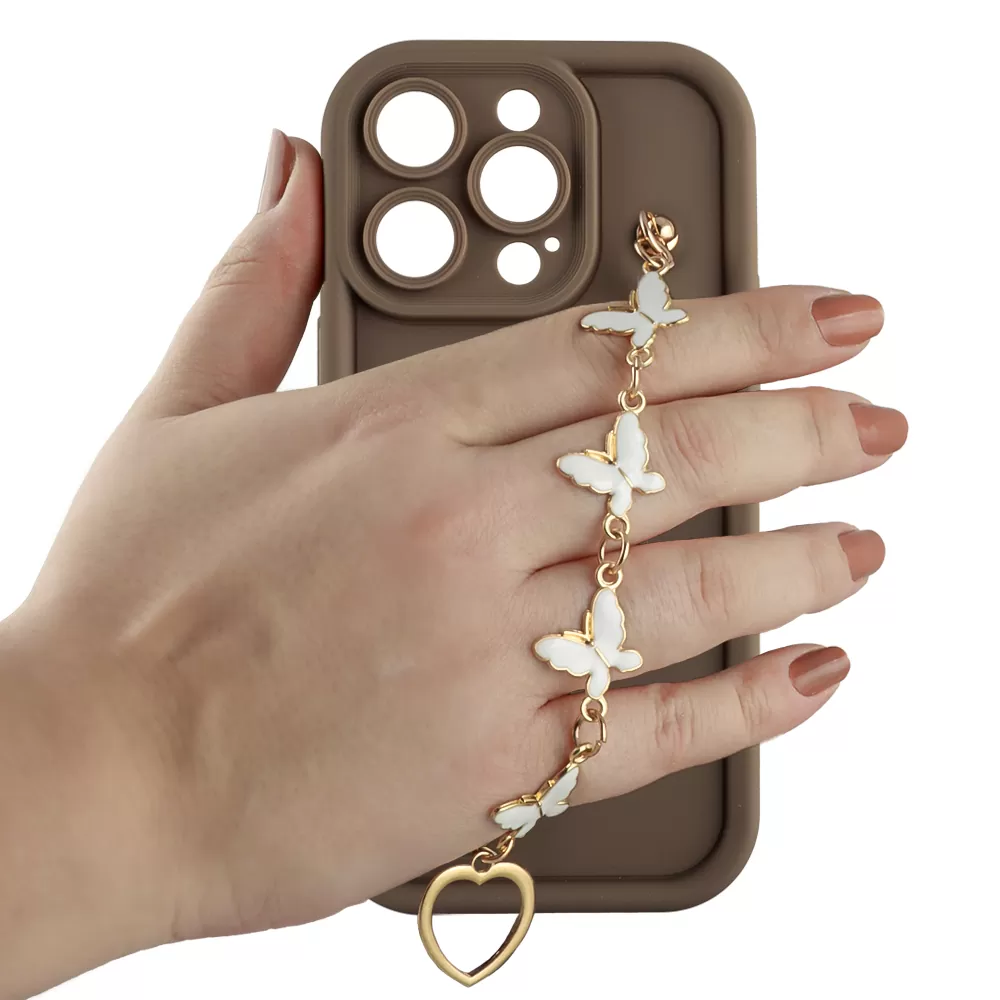 VOLTE-TEL ΘΗΚΗ IPHONE 14 PRO 6.1" SILICON TPU WITH STRAP FULL CAMERA PROTECTION BROWN WITH WHITE BUTTERFLIES - Image 5