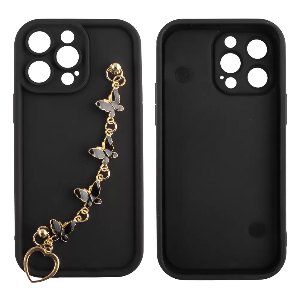 VOLTE-TEL ΘΗΚΗ IPHONE 14 PRO MAX 6.7" SILICON TPU WITH STRAP FULL CAMERA PROTECTION BLACK WITH BLACK BUTTERFLIES - Image 3