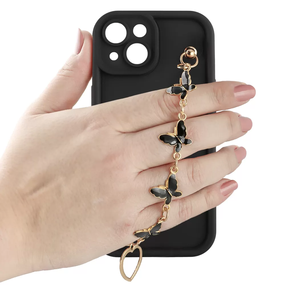 VOLTE-TEL ΘΗΚΗ IPHONE 15 6.1" SILICON TPU WITH STRAP FULL CAMERA PROTECTION BLACK WITH BLACK BUTTERFLIES - Image 5