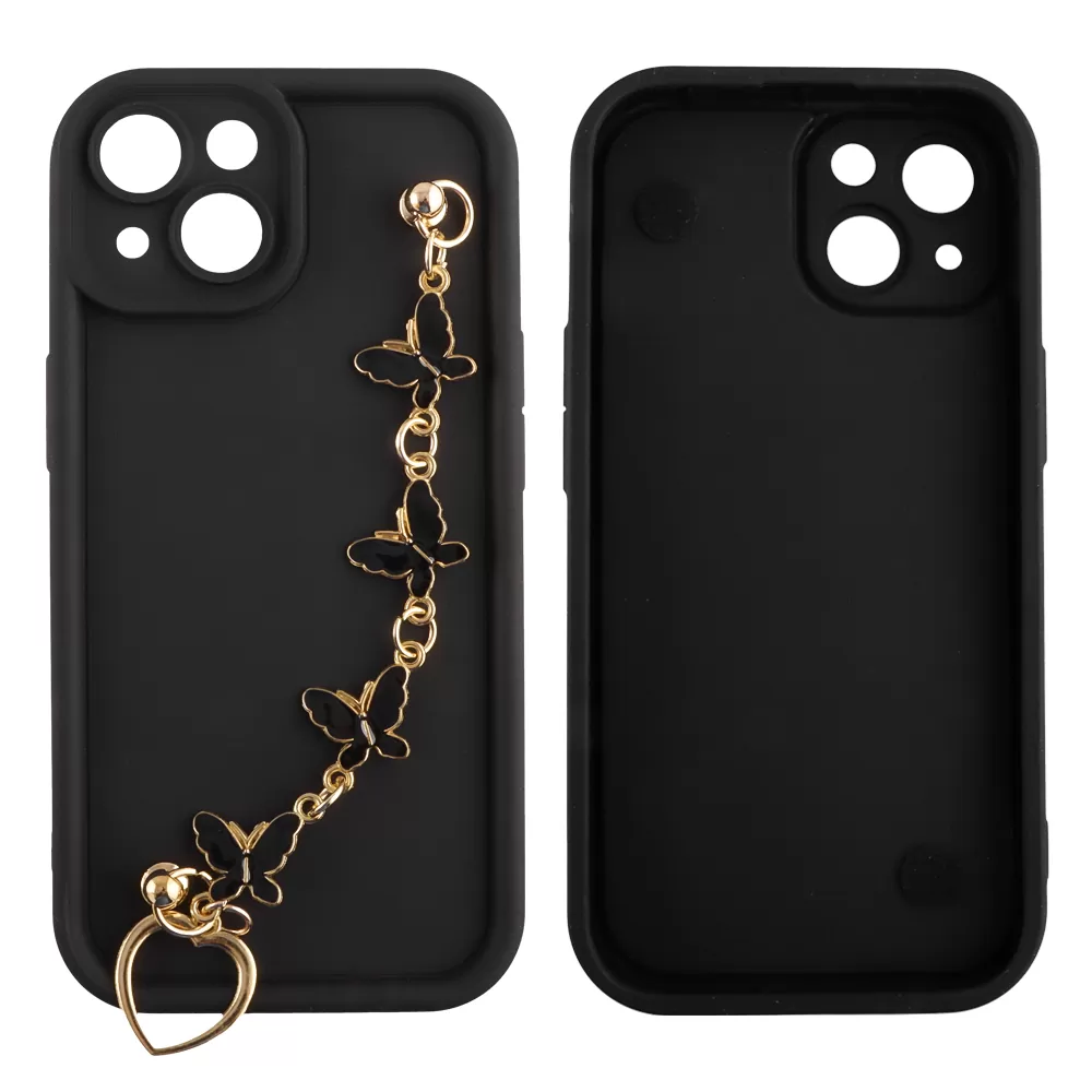 VOLTE-TEL ΘΗΚΗ IPHONE 15 6.1" SILICON TPU WITH STRAP FULL CAMERA PROTECTION BLACK WITH BLACK BUTTERFLIES - Image 3