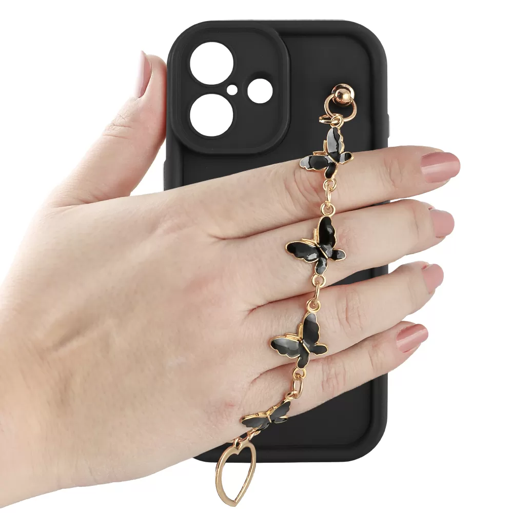 VOLTE-TEL ΘΗΚΗ IPHONE 16 6.1" SILICON TPU WITH STRAP FULL CAMERA PROTECTION BLACK WITH BLACK BUTTERFLIES - Image 5