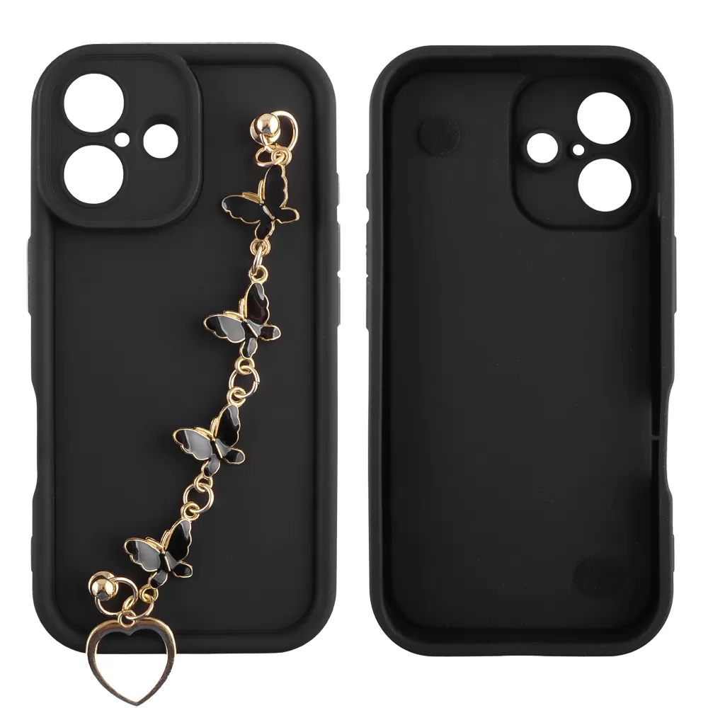 VOLTE-TEL ΘΗΚΗ IPHONE 16 6.1" SILICON TPU WITH STRAP FULL CAMERA PROTECTION BLACK WITH BLACK BUTTERFLIES - Image 3