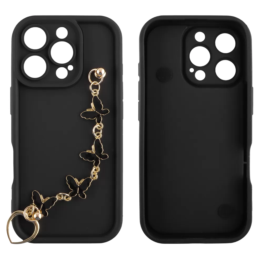 VOLTE-TEL ΘΗΚΗ IPHONE 16 PRO 6.3" SILICON TPU WITH STRAP FULL CAMERA PROTECTION BLACK WITH BLACK BUTTERFLIES - Image 3