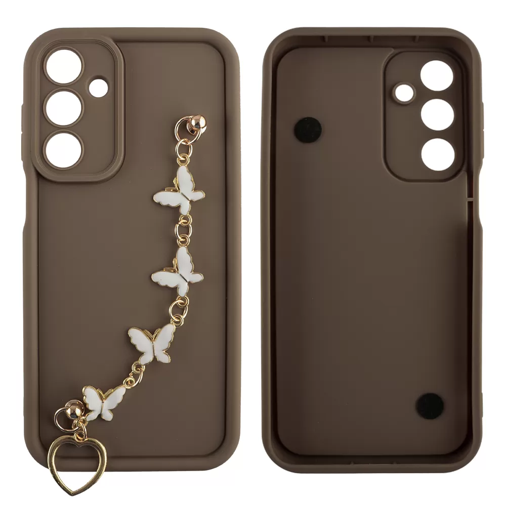 VOLTE-TEL ΘΗΚΗ SAMSUNG A16 4G A165/A16 5G A166 6.7" SILICON TPU WITH STRAP FULL CAMERA PROTECTION BROWN WITH WHITE BUTTERFLIES - Image 3