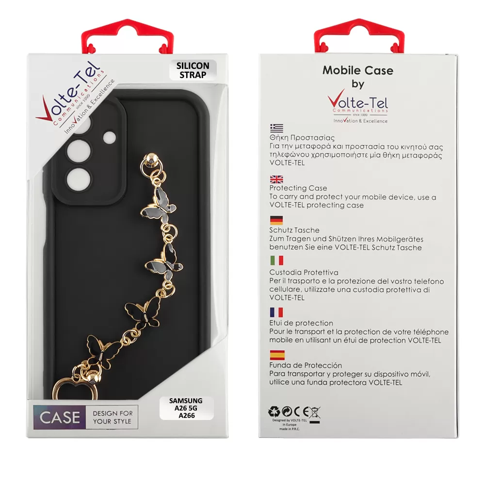 VOLTE-TEL ΘΗΚΗ SAMSUNG A26 5G A266 6.64" SILICON TPU WITH STRAP FULL CAMERA PROTECTION BLACK WITH BLACK BUTTERFLIES - Image 2