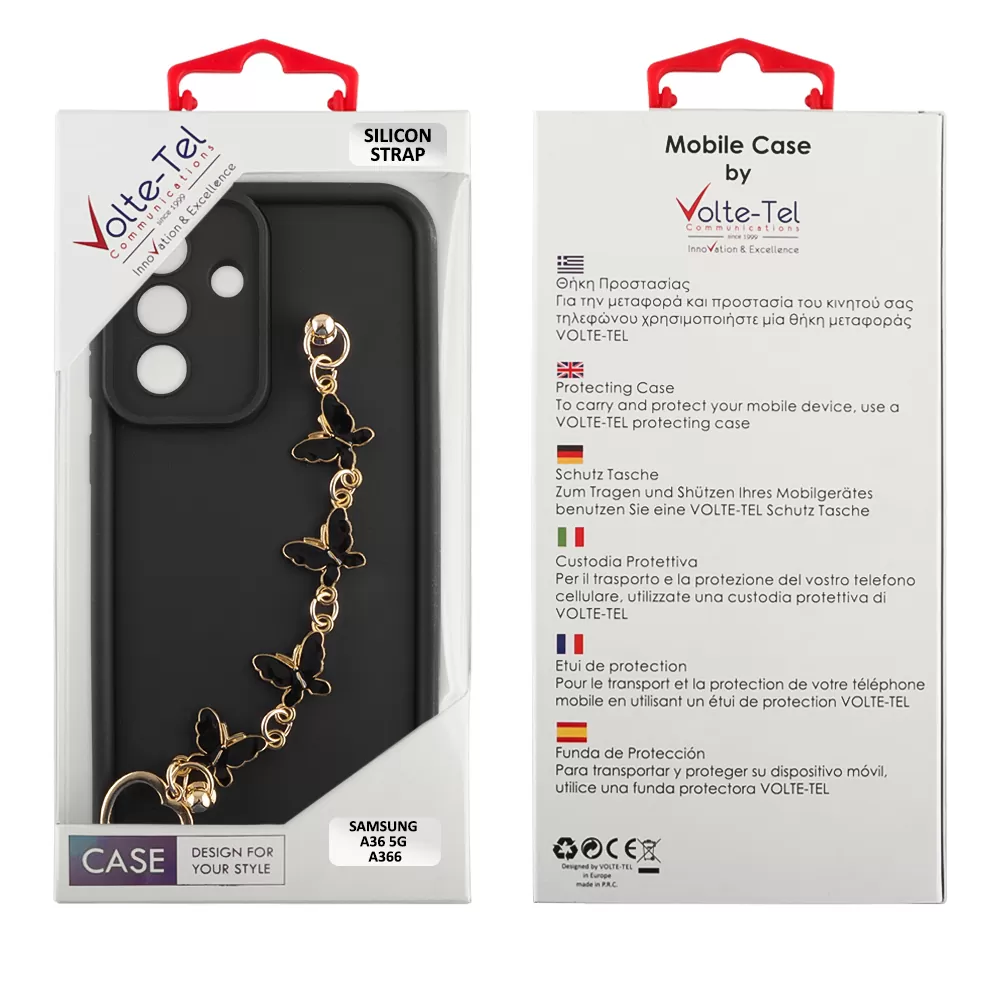 VOLTE-TEL ΘΗΚΗ SAMSUNG A36 5G A366 6.7" SILICON TPU WITH STRAP FULL CAMERA PROTECTION BLACK WITH BLACK BUTTERFLIES - Image 2