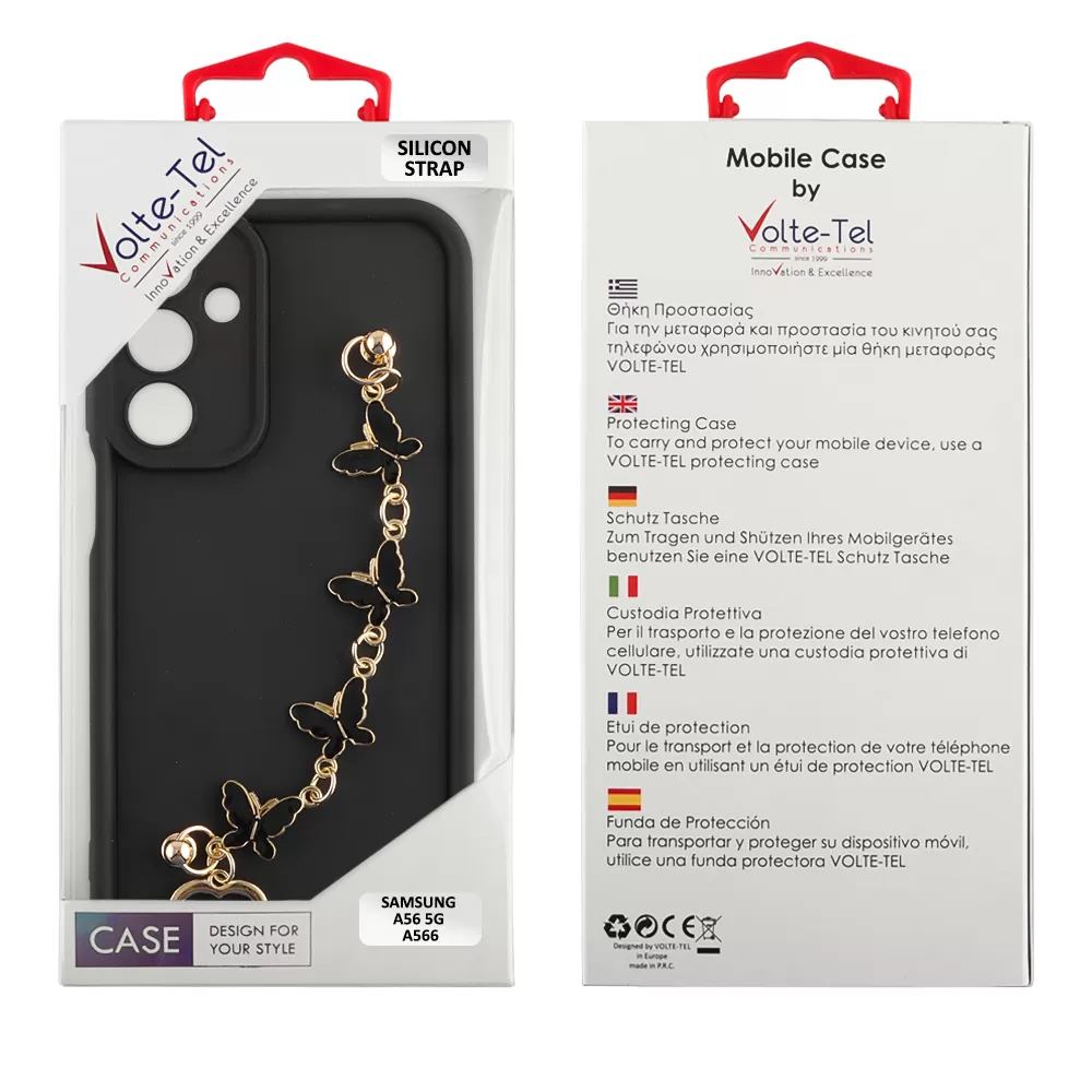 VOLTE-TEL ΘΗΚΗ SAMSUNG A56 5G A566 6.7" SILICON TPU WITH STRAP FULL CAMERA PROTECTION BLACK WITH BLACK BUTTERFLIES - Image 2