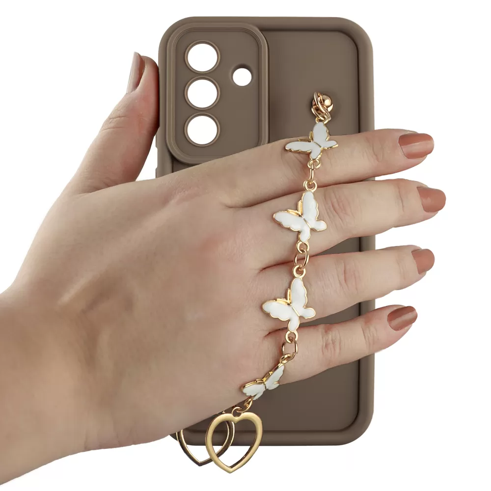 VOLTE-TEL ΘΗΚΗ SAMSUNG A56 5G A566 6.7" SILICON TPU WITH STRAP FULL CAMERA PROTECTION BROWN WITH WHITE BUTTERFLIES - Image 5
