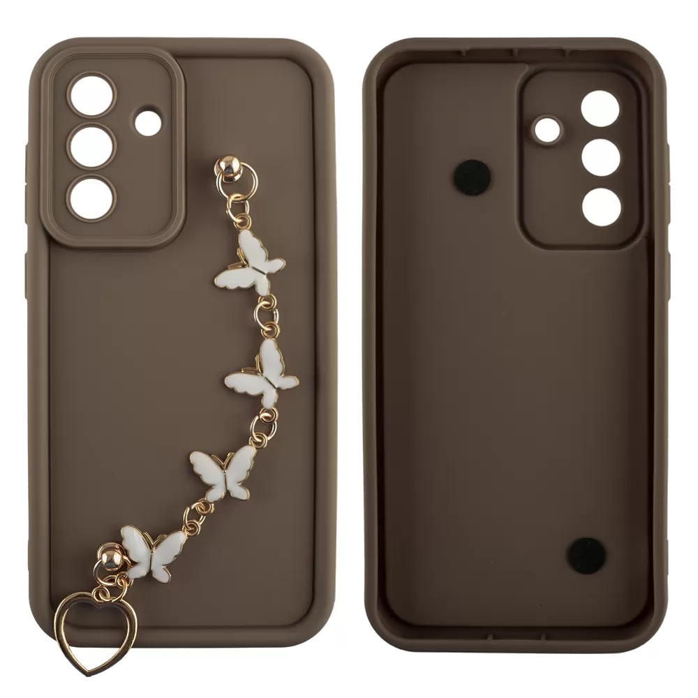 VOLTE-TEL ΘΗΚΗ SAMSUNG A56 5G A566 6.7" SILICON TPU WITH STRAP FULL CAMERA PROTECTION BROWN WITH WHITE BUTTERFLIES - Image 3