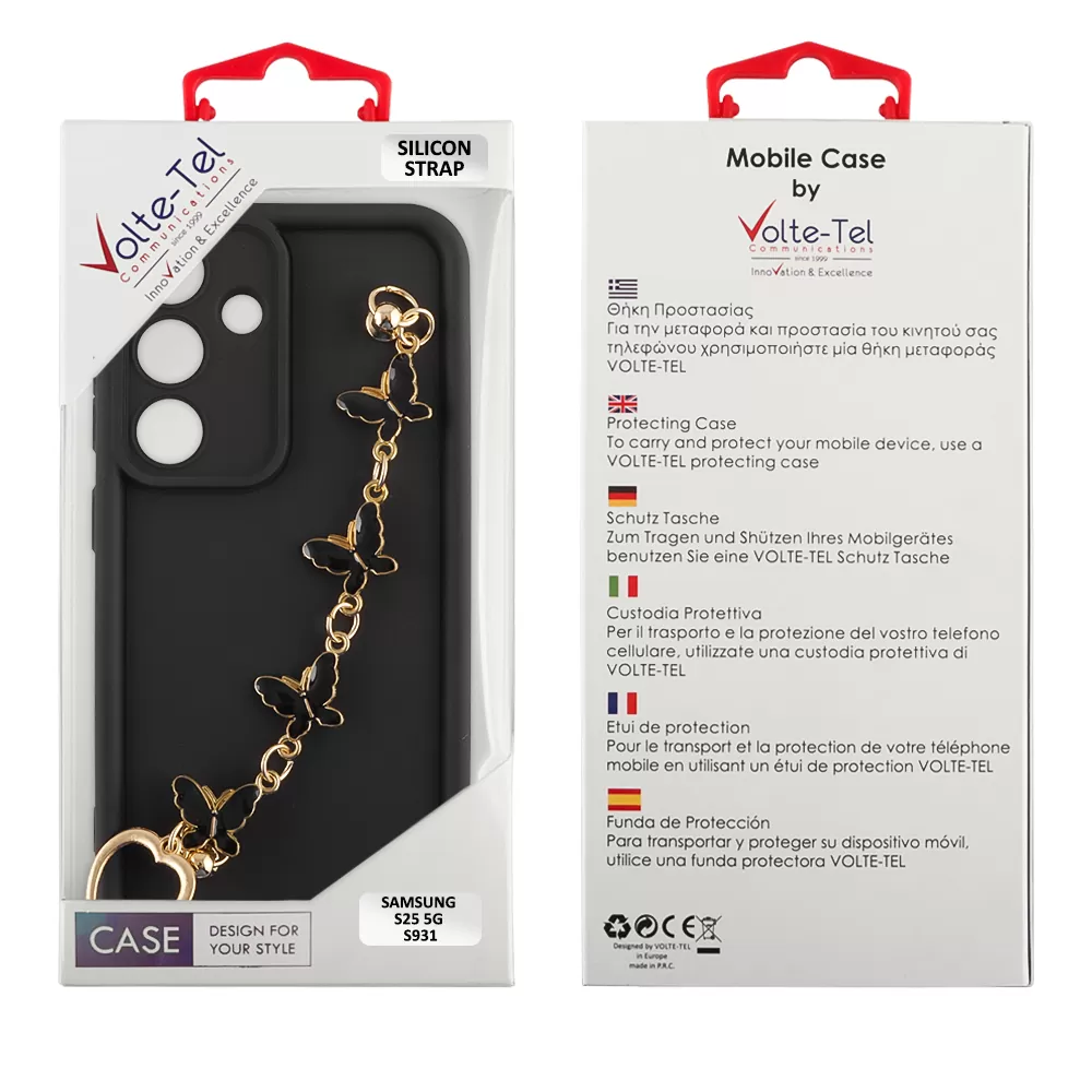 VOLTE-TEL ΘΗΚΗ SAMSUNG S25 5G S931 6.2" SILICON TPU WITH STRAP FULL CAMERA PROTECTION BLACK WITH BLACK BUTTERFLIES - Image 2