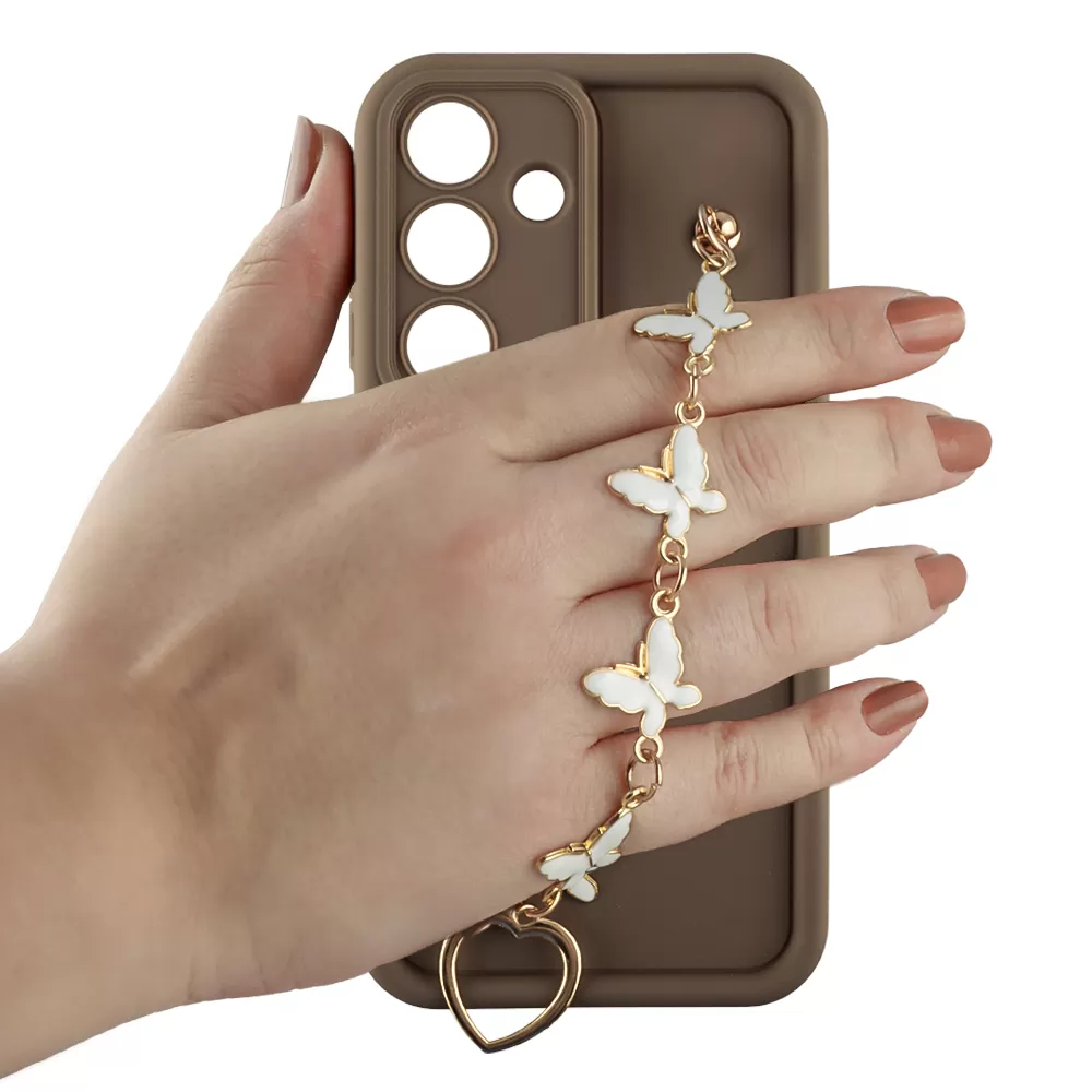 VOLTE-TEL ΘΗΚΗ SAMSUNG S25 5G S931 6.2" SILICON TPU WITH STRAP FULL CAMERA PROTECTION BROWN WITH WHITE BUTTERFLIES - Image 5