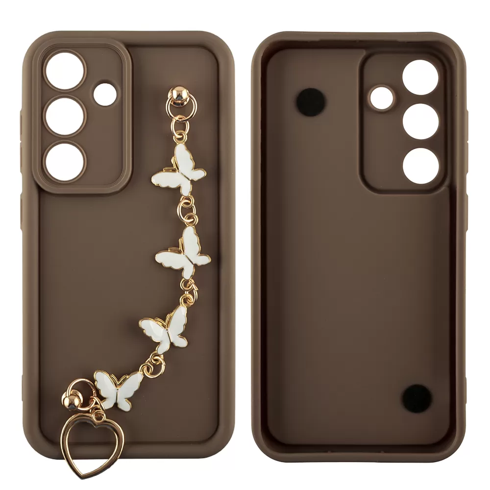 VOLTE-TEL ΘΗΚΗ SAMSUNG S25 5G S931 6.2" SILICON TPU WITH STRAP FULL CAMERA PROTECTION BROWN WITH WHITE BUTTERFLIES - Image 3