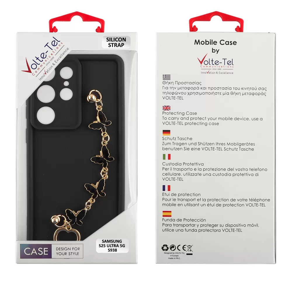 VOLTE-TEL ΘΗΚΗ SAMSUNG S25 ULTRA 5G S938 6.9" SILICON TPU WITH STRAP FULL CAMERA PROTECTION BLACK WITH BLACK BUTTERFLIES - Image 2