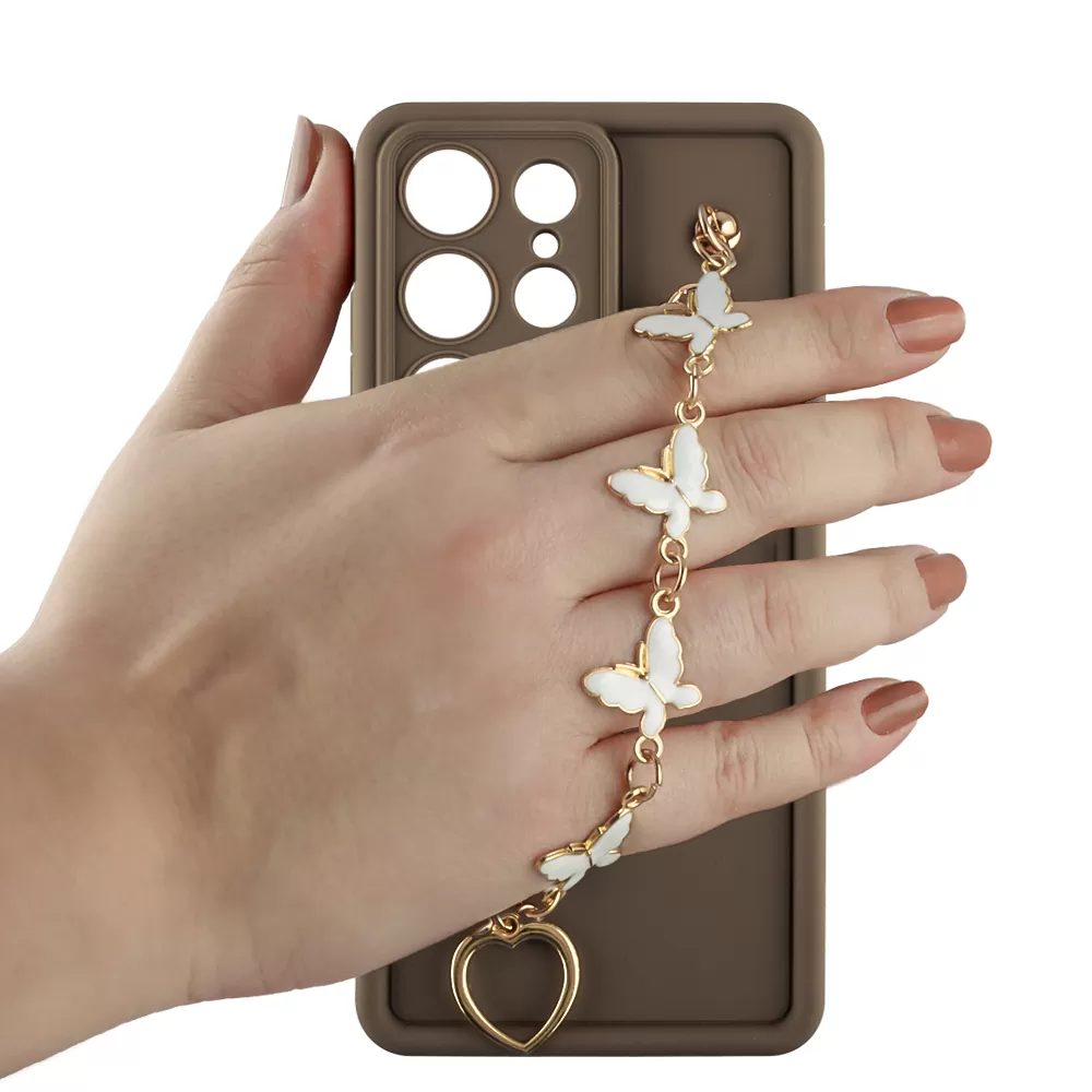 VOLTE-TEL ΘΗΚΗ SAMSUNG S25 ULTRA 5G S938 6.9" SILICON TPU WITH STRAP FULL CAMERA PROTECTION BROWN WITH WHITE BUTTERFLIES - Image 5