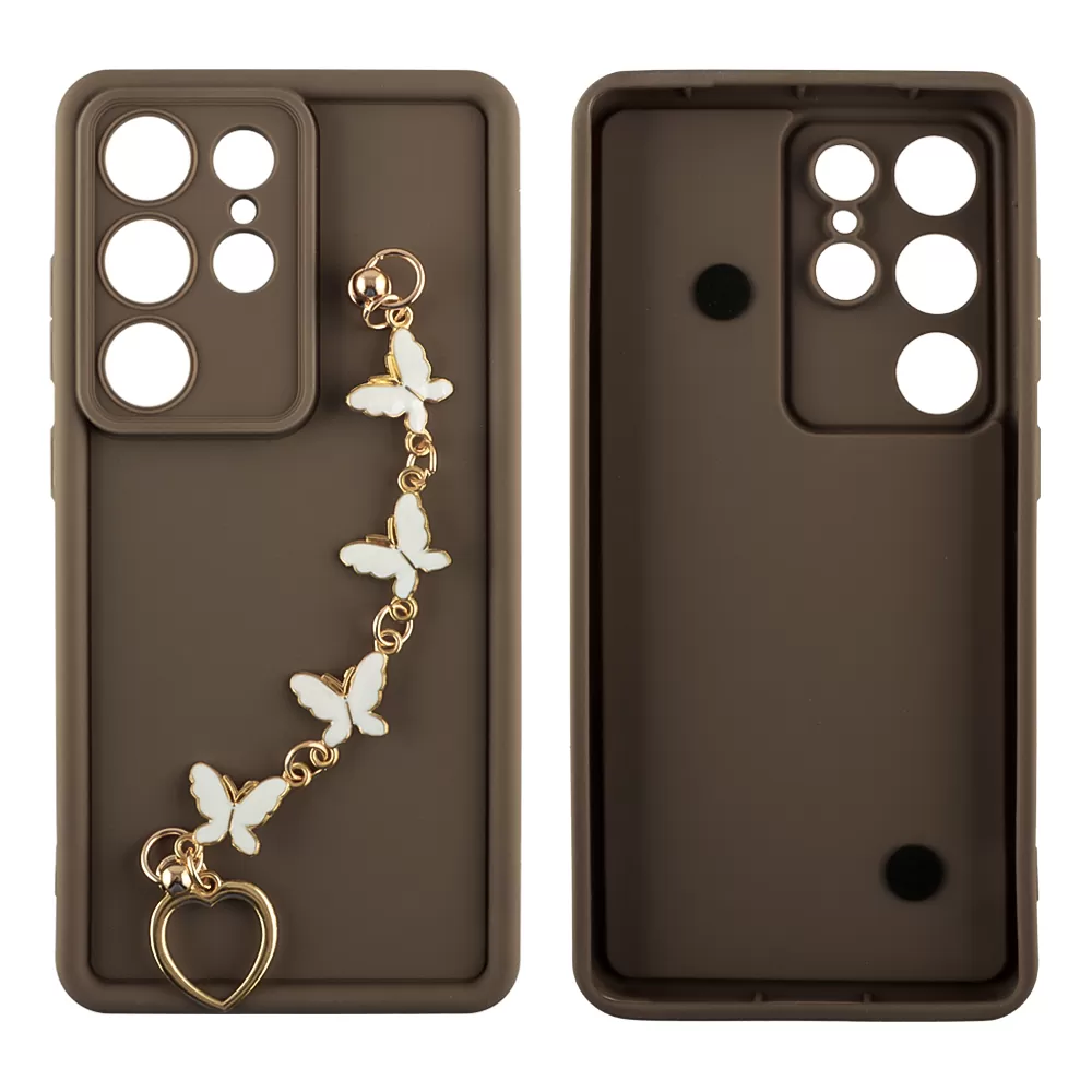 VOLTE-TEL ΘΗΚΗ SAMSUNG S25 ULTRA 5G S938 6.9" SILICON TPU WITH STRAP FULL CAMERA PROTECTION BROWN WITH WHITE BUTTERFLIES - Image 3
