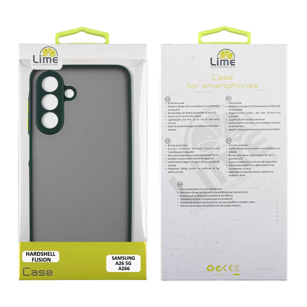 LIME ΘΗΚΗ SAMSUNG A26 5G A266 6.64" HARDSHELL FUSION FULL CAMERA PROTECTION GREEN WITH YELLOW KEYS - Image 2