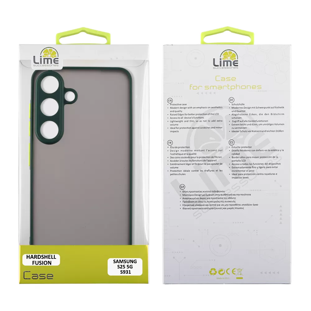 LIME ΘΗΚΗ SAMSUNG S25 5G S931 6.2" HARDSHELL FUSION FULL CAMERA PROTECTION GREEN WITH YELLOW KEYS - Image 2