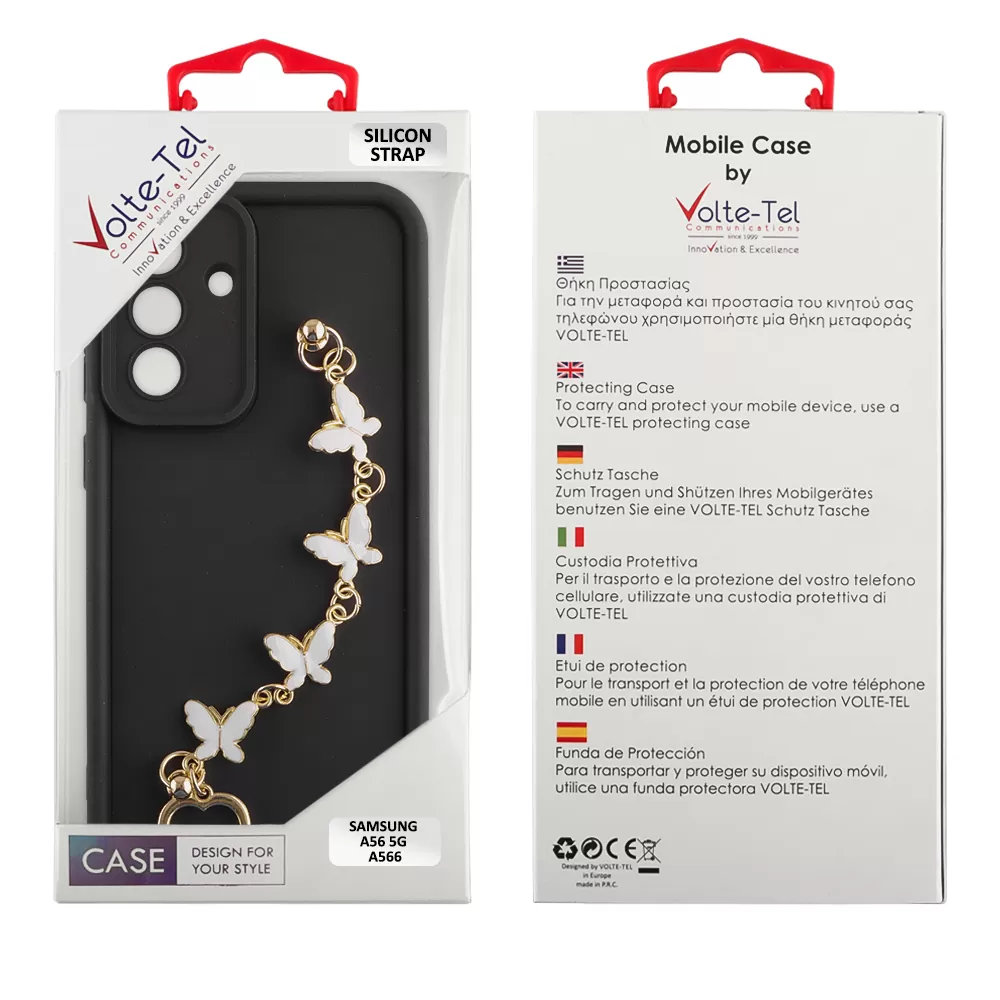 VOLTE-TEL ΘΗΚΗ SAMSUNG A56 5G A566 6.7" SILICON TPU WITH STRAP FULL CAMERA PROTECTION BLACK WITH WHITE BUTTERFLIES - Image 2