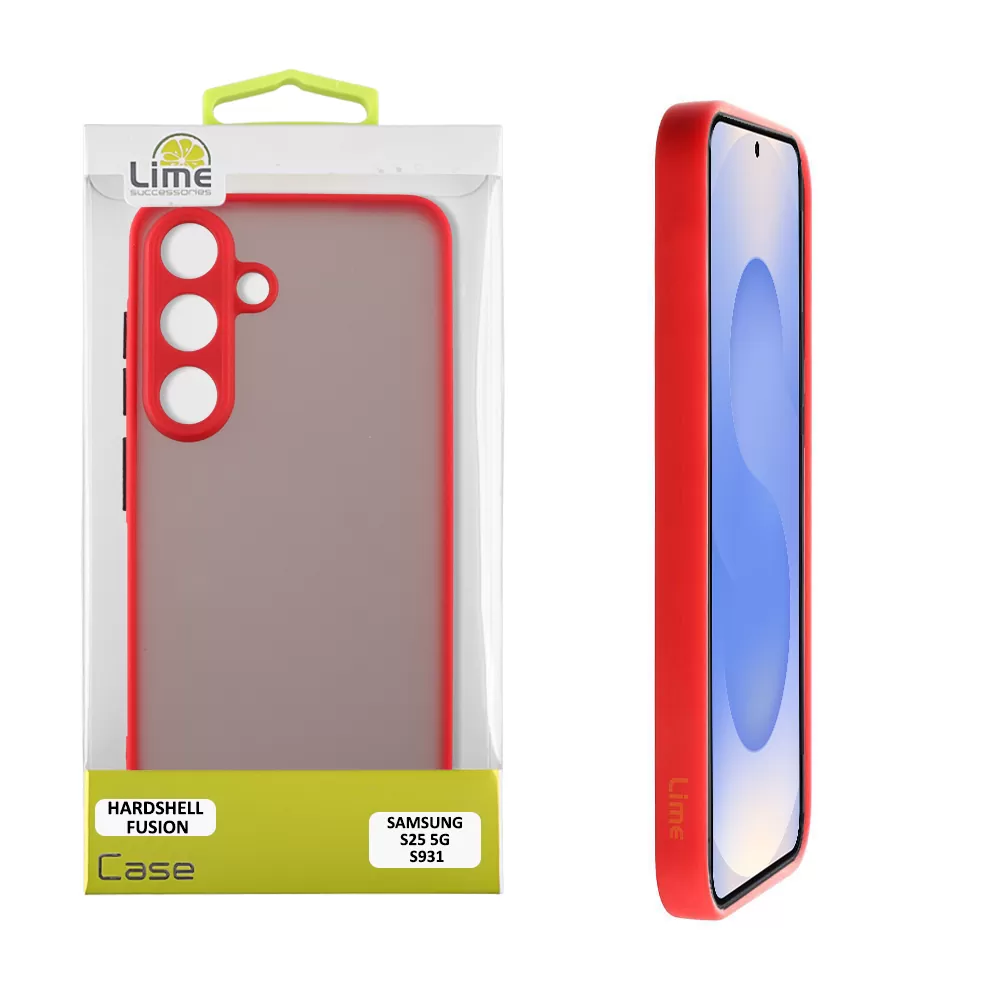 LIME ΘΗΚΗ SAMSUNG S25 5G S931 6.2" HARDSHELL FUSION FULL CAMERA PROTECTION RED WITH BLACK KEYS