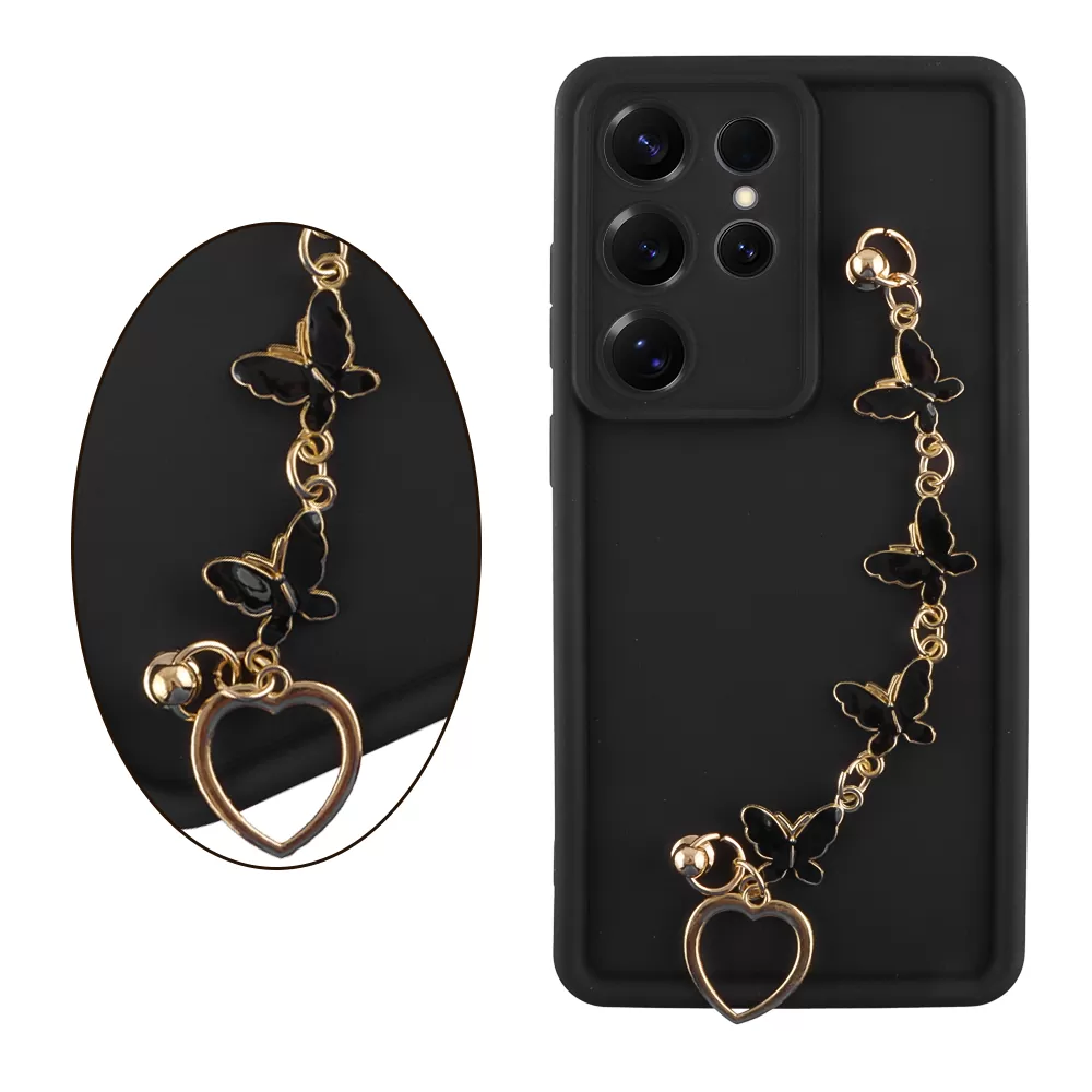 VOLTE-TEL ΘΗΚΗ SAMSUNG S25 ULTRA 5G S938 6.9" SILICON TPU WITH STRAP FULL CAMERA PROTECTION BLACK WITH BLACK BUTTERFLIES