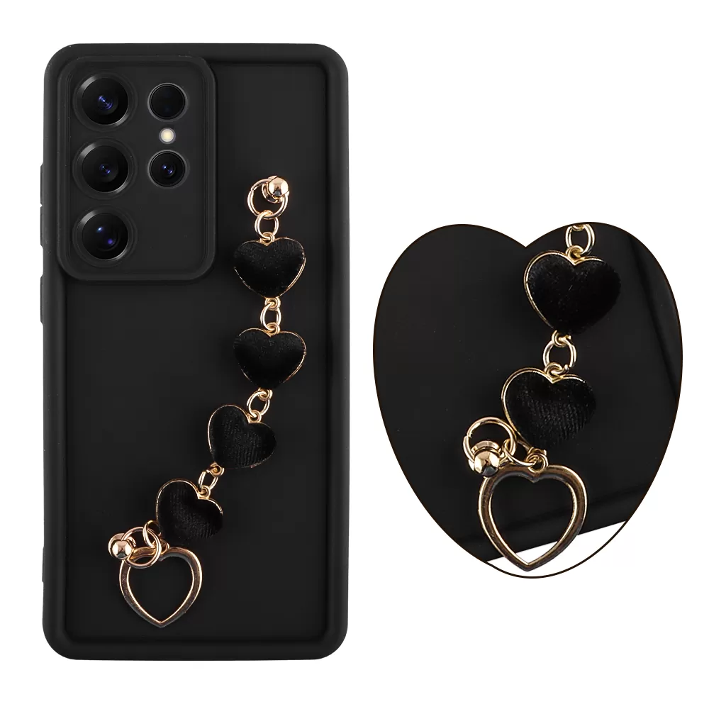VOLTE-TEL ΘΗΚΗ SAMSUNG S25 ULTRA 5G S938 6.9" SILICON TPU WITH STRAP FULL CAMERA PROTECTION BLACK WITH BLACK HEARTS