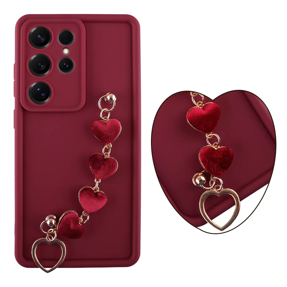 VOLTE-TEL ΘΗΚΗ SAMSUNG S25 ULTRA 5G S938 6.9" SILICON TPU WITH STRAP FULL CAMERA PROTECTION BURGUNDY WITH RED HEARTS