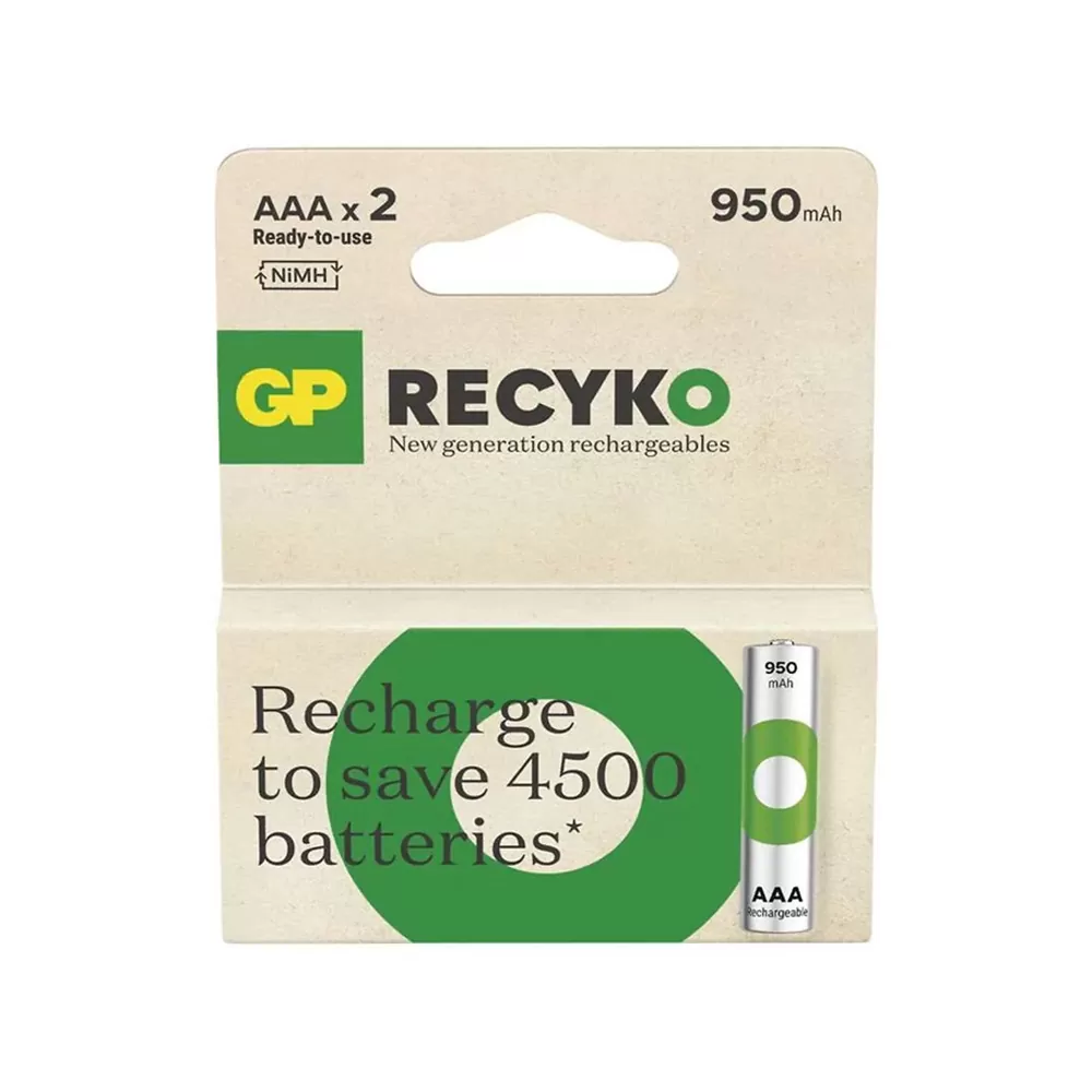 GP ΜΠΑΤΑΡΙΕΣ ΕΠΑΝΑΦΟΡΤΙΖΟΜΕΝΕΣ AAA/R03 1.2V 950mAh NIMH RECYKO READY TO USE 2/BLISTER