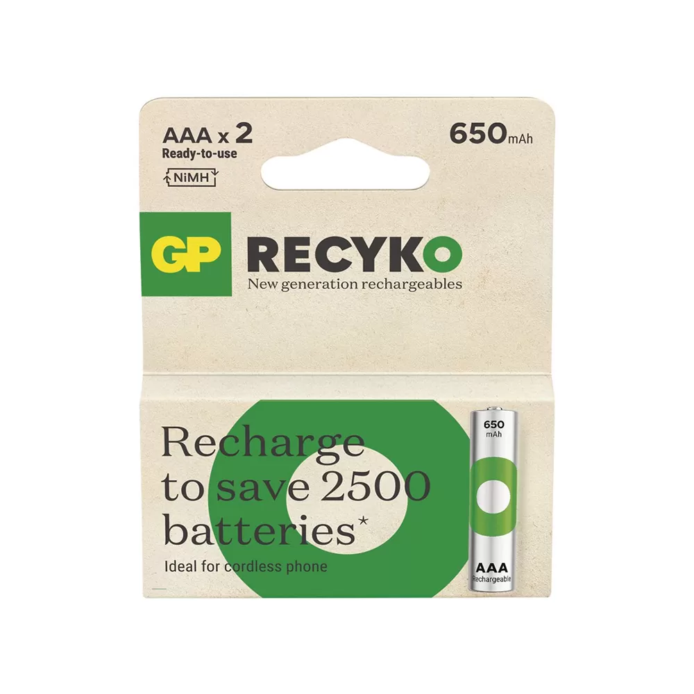 GP ΜΠΑΤΑΡΙΕΣ ΕΠΑΝΑΦΟΡΤΙΖΟΜΕΝΕΣ AAA/R03 1.2V 650mAh NIMH RECYKO READY TO USE 2/BLISTER