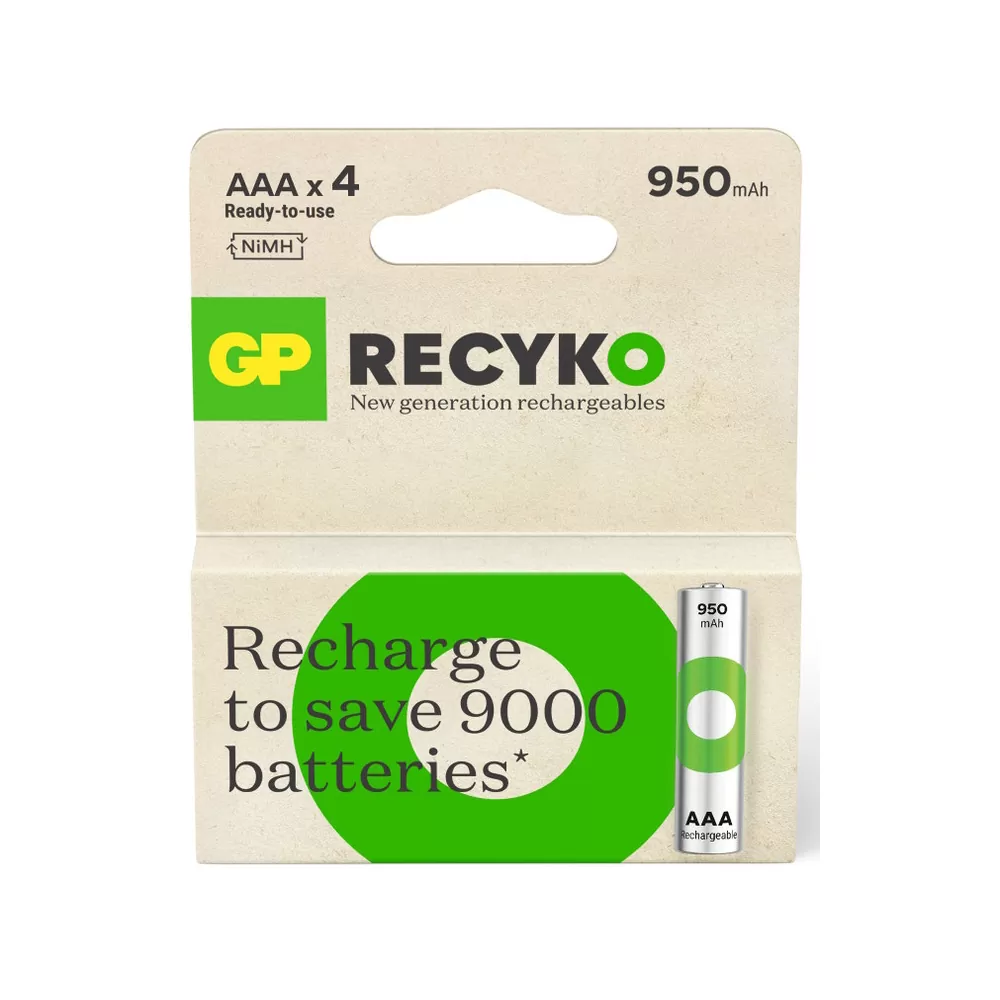 GP ΜΠΑΤΑΡΙΕΣ ΕΠΑΝΑΦΟΡΤΙΖΟΜΕΝΕΣ AAA/R03 1.2V 950mAh NIMH RECYKO READY TO USE 4/BLISTER