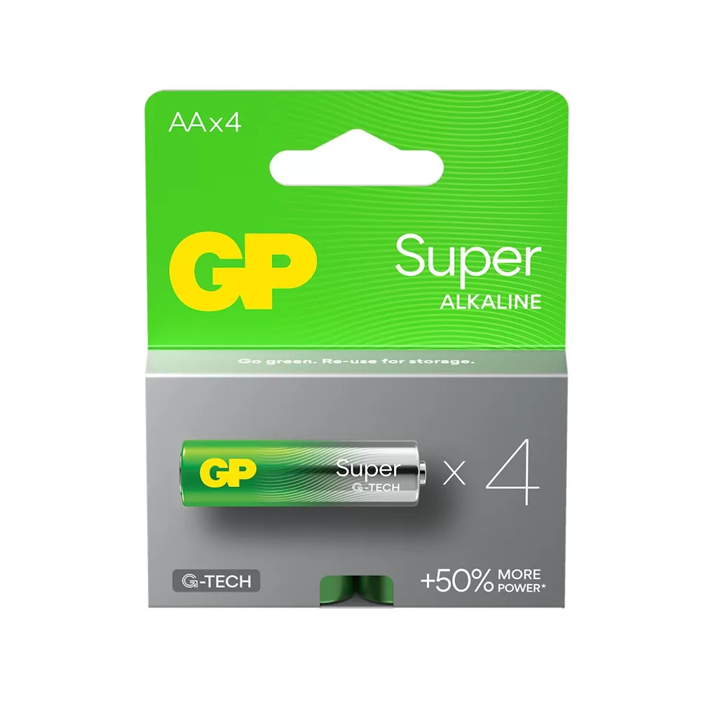 GP ΜΠΑΤΑΡΙΕΣ ΑΛΚΑΛΙΚΕΣ AA LR06 1.5V SUPER ALKALINE G-TECH +50% MORE POWER 4/BLISTER
