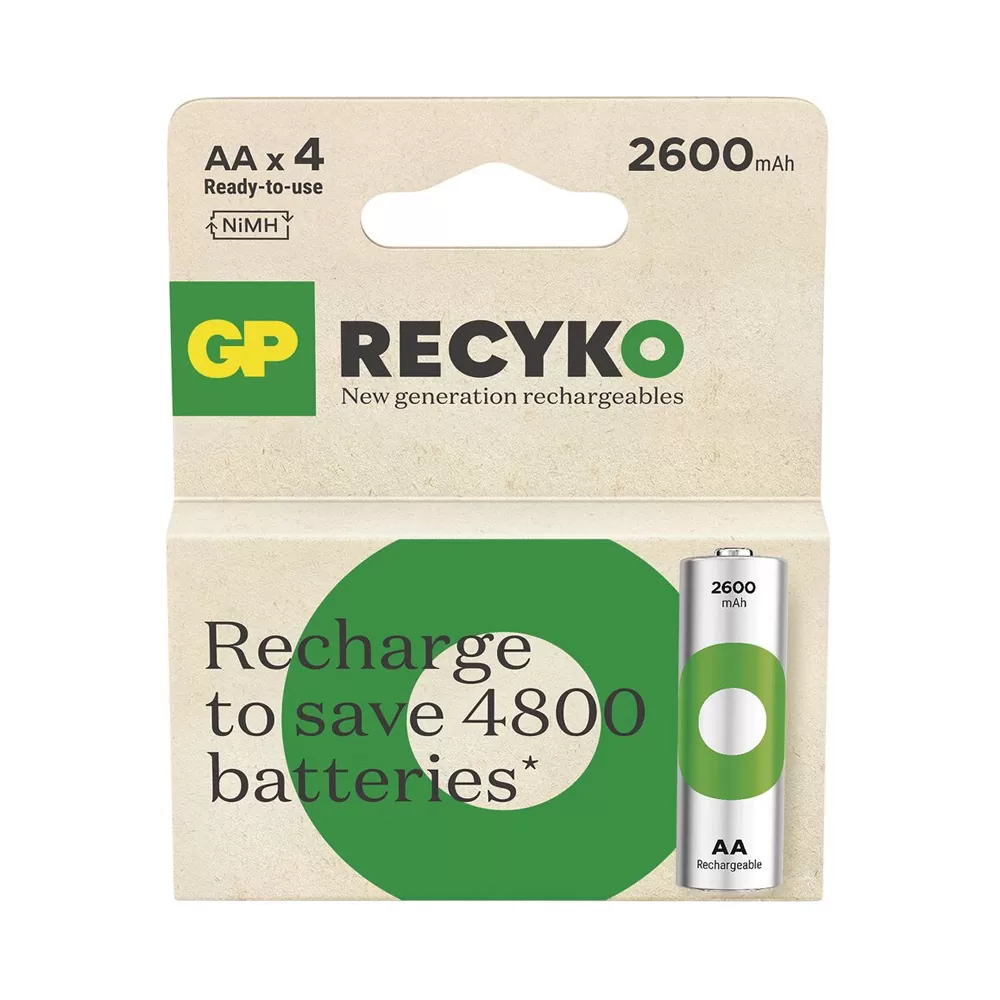 GP ΜΠΑΤΑΡΙΕΣ ΕΠΑΝΑΦΟΡΤΙΖΟΜΕΝΕΣ AA/R6 1.2V 2600mAh NIMH RECYKO READY TO USE 4/BLISTER