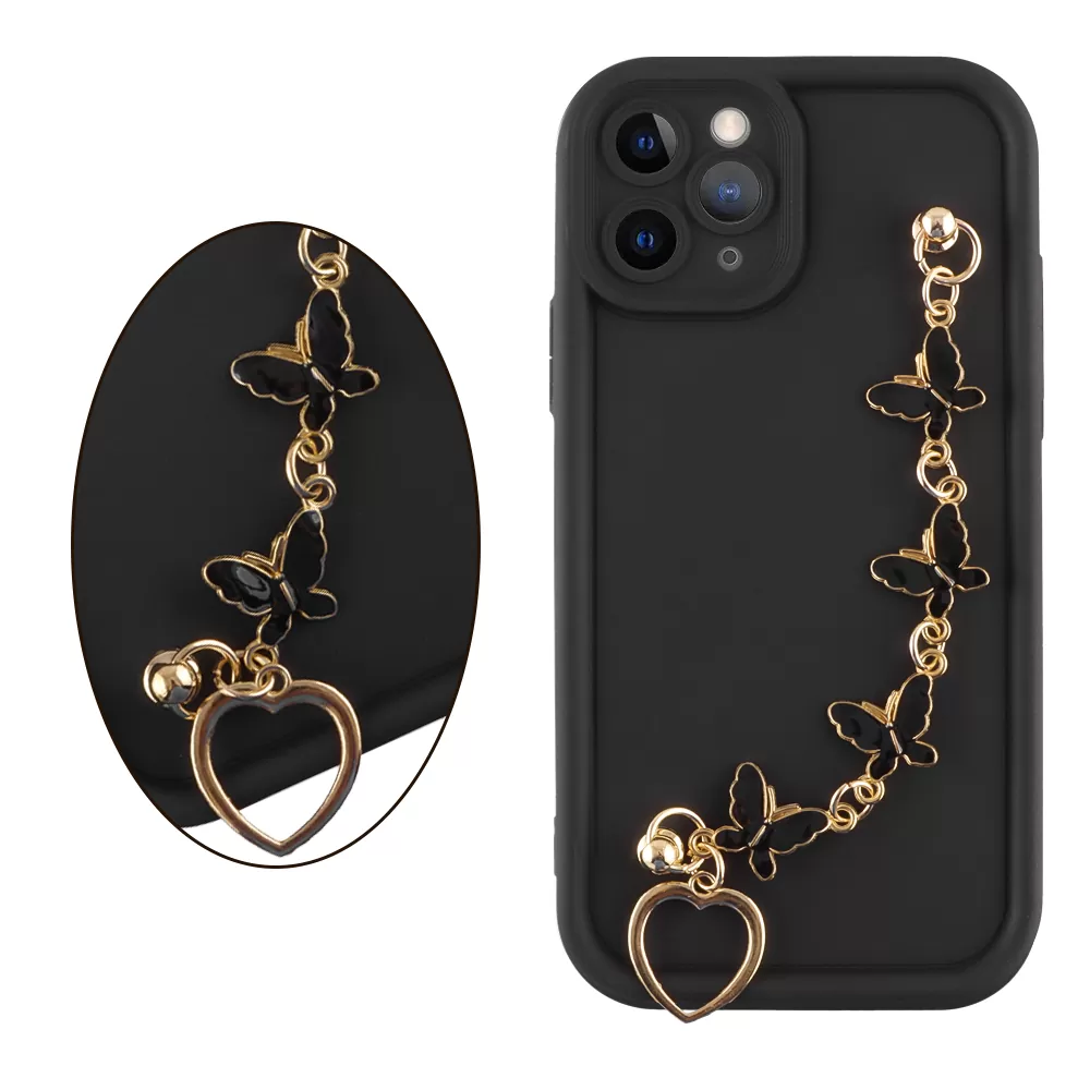 VOLTE-TEL ΘΗΚΗ IPHONE 11 PRO 5.8" SILICON TPU WITH STRAP FULL CAMERA PROTECTION BLACK WITH BLACK BUTTERFLIES