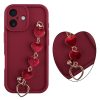 VOLTE-TEL ΘΗΚΗ IPHONE 16 6.1" SILICON TPU WITH STRAP FULL CAMERA PROTECTION BURGUNDY WITH RED HEARTS