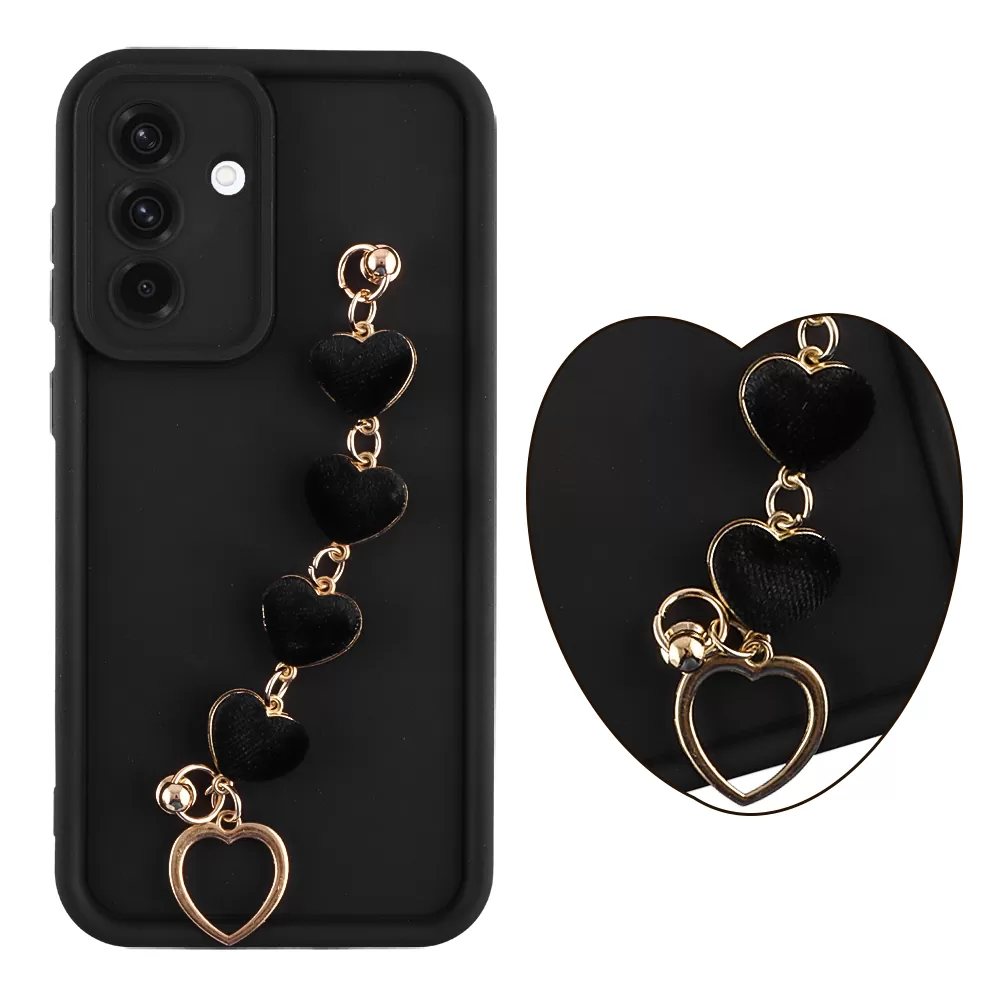 VOLTE-TEL ΘΗΚΗ SAMSUNG A36 5G A366 6.7" SILICON TPU WITH STRAP FULL CAMERA PROTECTION BLACK WITH BLACK HEARTS