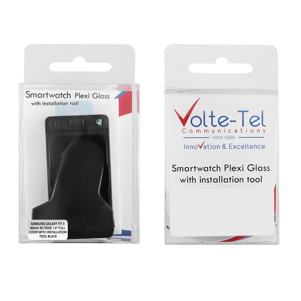 VOLTE-TEL TEMPERED PLEXI GLASS SAMSUNG GALAXY FIT 3 40mm 3D EDGE 1.6" 9H 0.30mm FULL COVER WITH INSTALLATION TOOL BLACK - Image 2