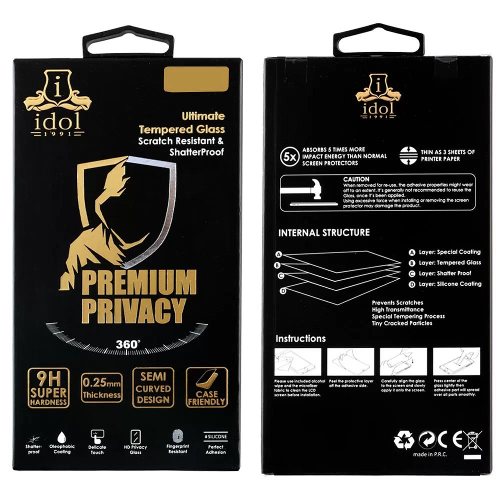 IDOL 1991 TEMPERED GLASS IPHONE 16E 6.1" 9H 0.25mm PREMIUM PRIVACY ANTISPY SEMI CURVED FULL GLUE BLACK - Image 2