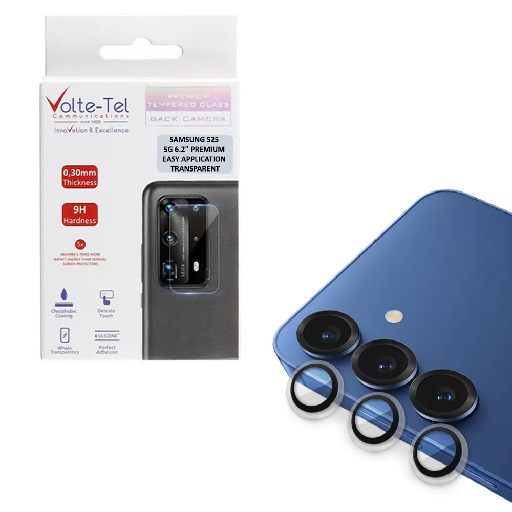VOLTE-TEL CAMERA GLASS COVER SAMSUNG S25 5G 6.2" 9H 0.33MM PREMIUM EASY APPLICATION TRANSPARENT