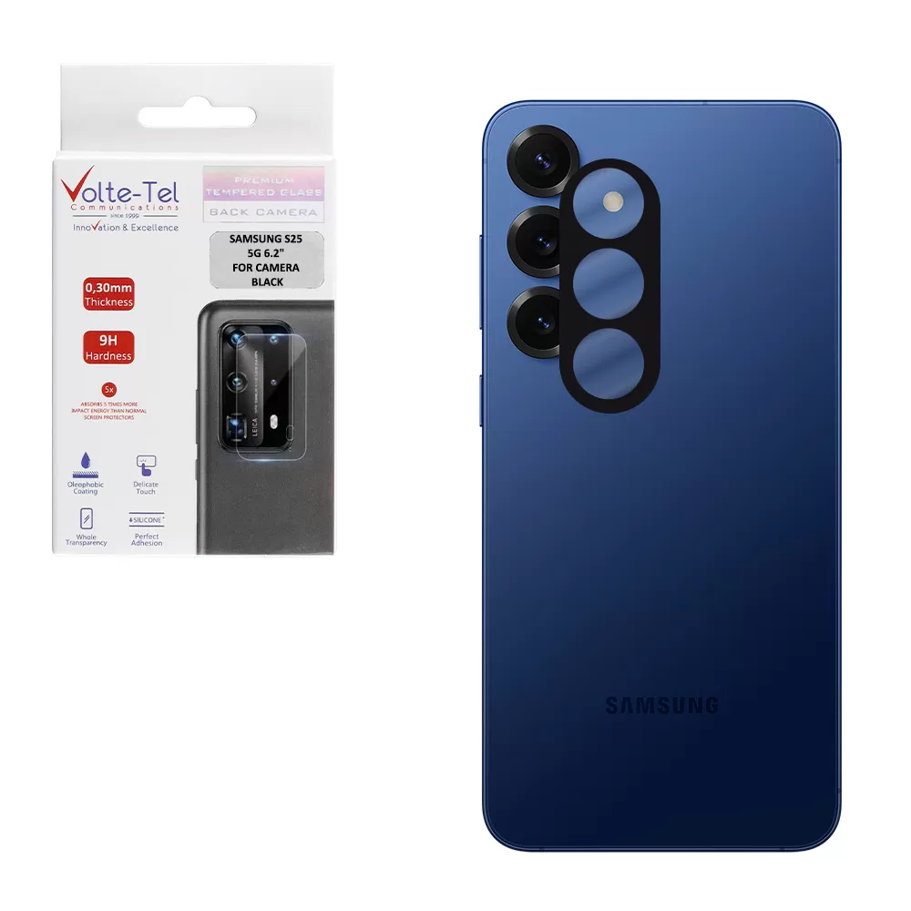 VOLTE-TEL TEMPERED GLASS SAMSUNG S25 5G 6.2" 9H 0.25mm 3D CURVED FOR CAMERA BLACK