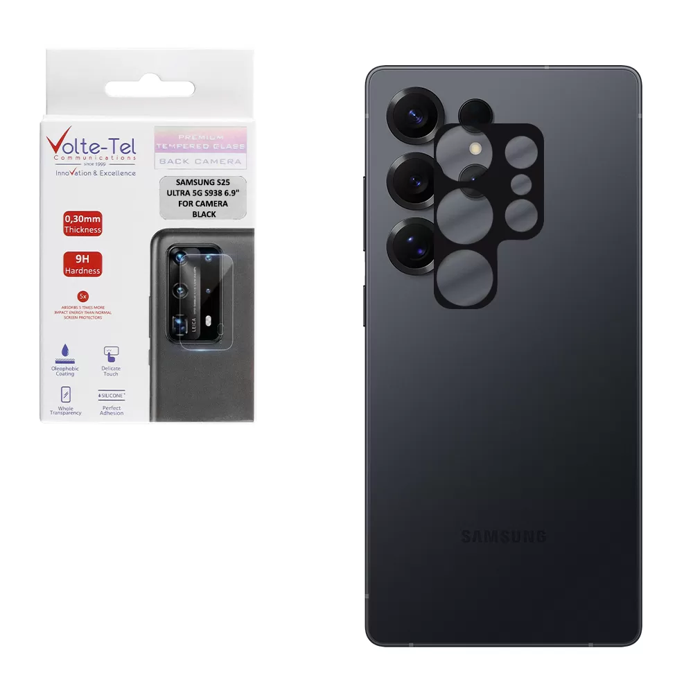 VOLTE-TEL TEMPERED GLASS SAMSUNG S25 ULTRA 5G S938 6.9" 9H 0.25mm 3D CURVED FOR CAMERA BLACK