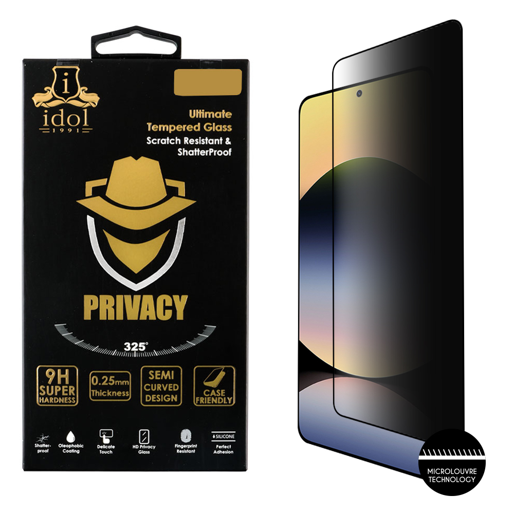 IDOL 1991 PRIVACY ANTISPY TEMPERED GLASS XIAOMI REDMI NOTE 14 4G 6.67in 9H 0.25mm SEMI CURVED FULL GLUE BLACK