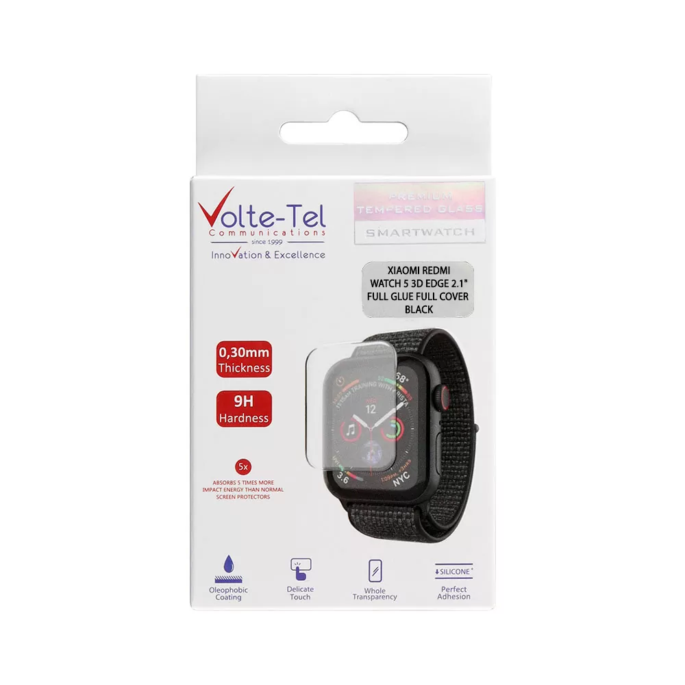 VOLTE-TEL TEMPERED PLEXI GLASS XIAOMI REDMI WATCH 5 3D EDGE 2.1" 0.30mm FULL GLUE FULL COVER BLACK - Image 2