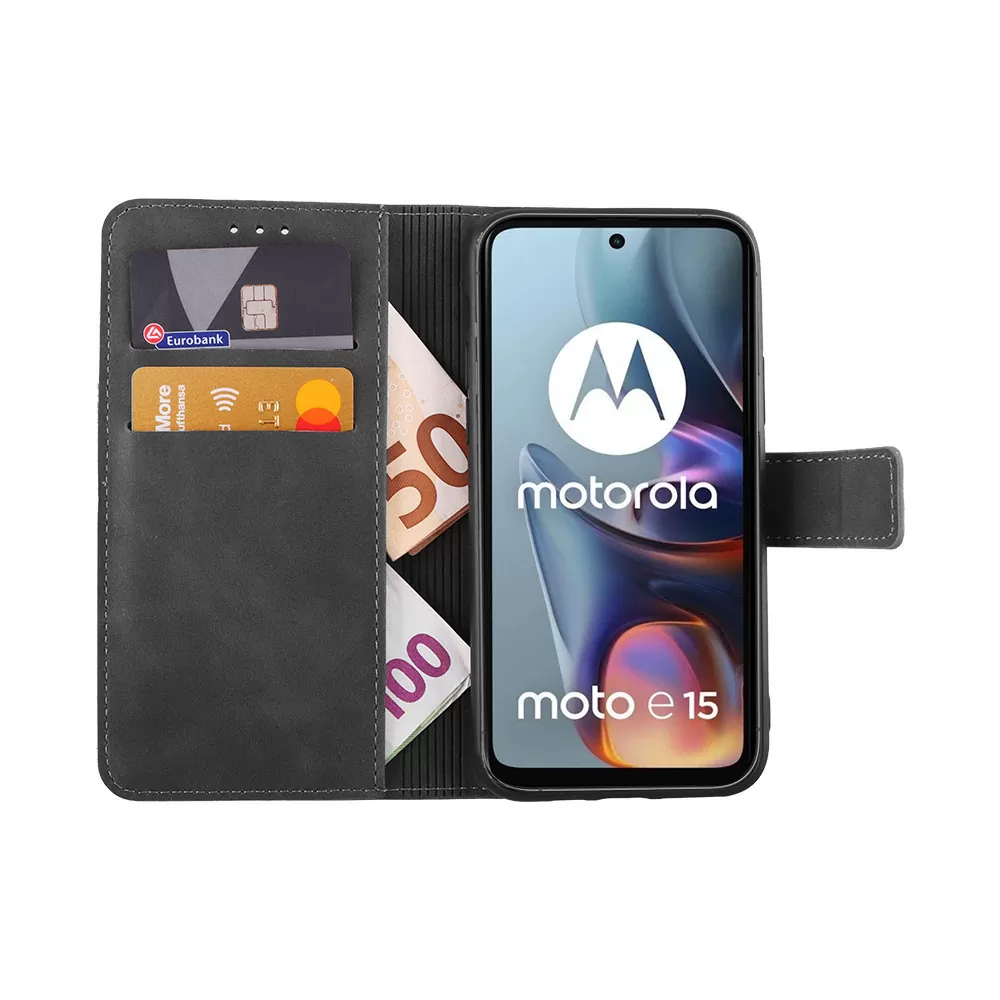 LIME ΘΗΚΗ MOTOROLA MOTO E15 4G 6.67" ESSENTIAL MAGNET BOOK STAND CLIP GREY - Image 5