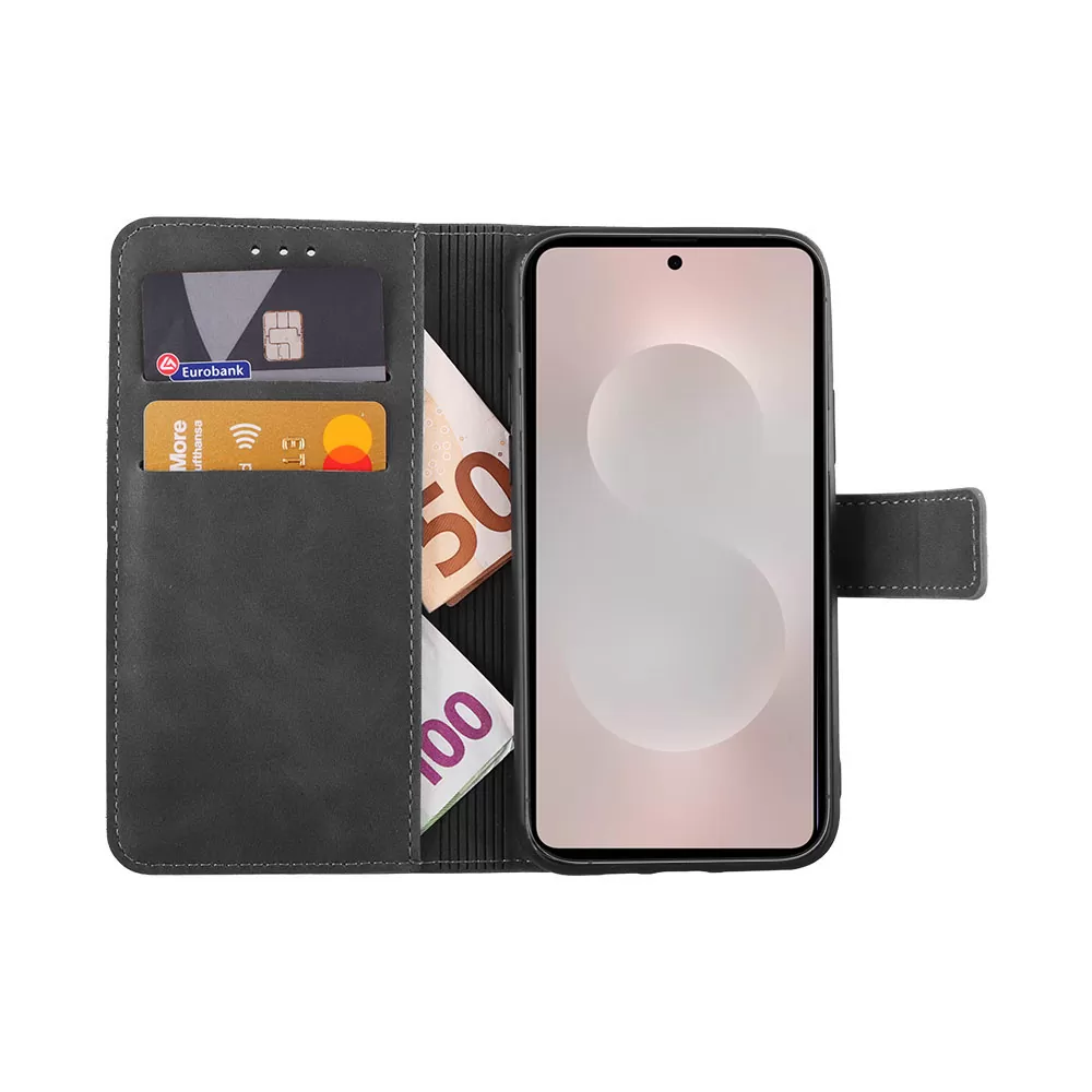 LIME ΘΗΚΗ SAMSUNG S25 EDGE 5G S937 6.66" ESSENTIAL MAGNET BOOK STAND CLIP GREY - Image 5